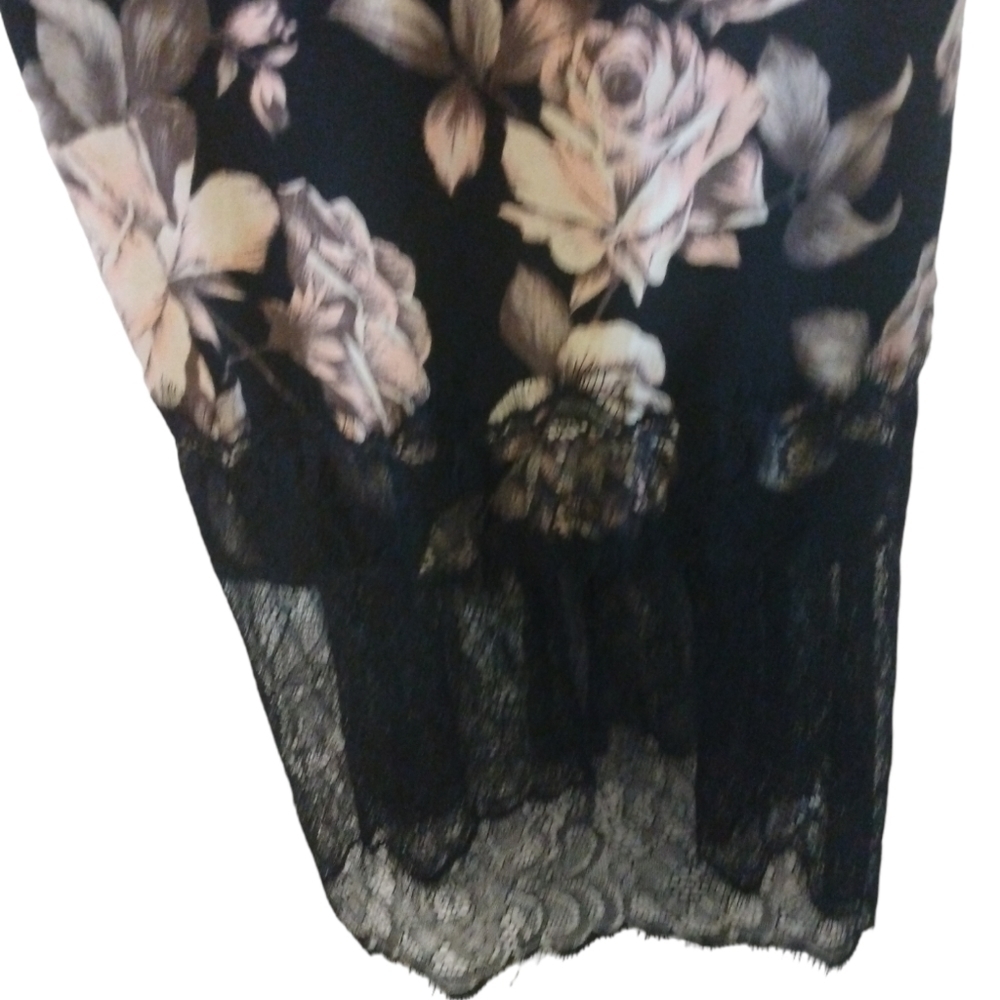 Sienna Sky Black Cream Floral Spaghetti String with Lace Midi Sexy Slip Dress L - Picture 8 of 16